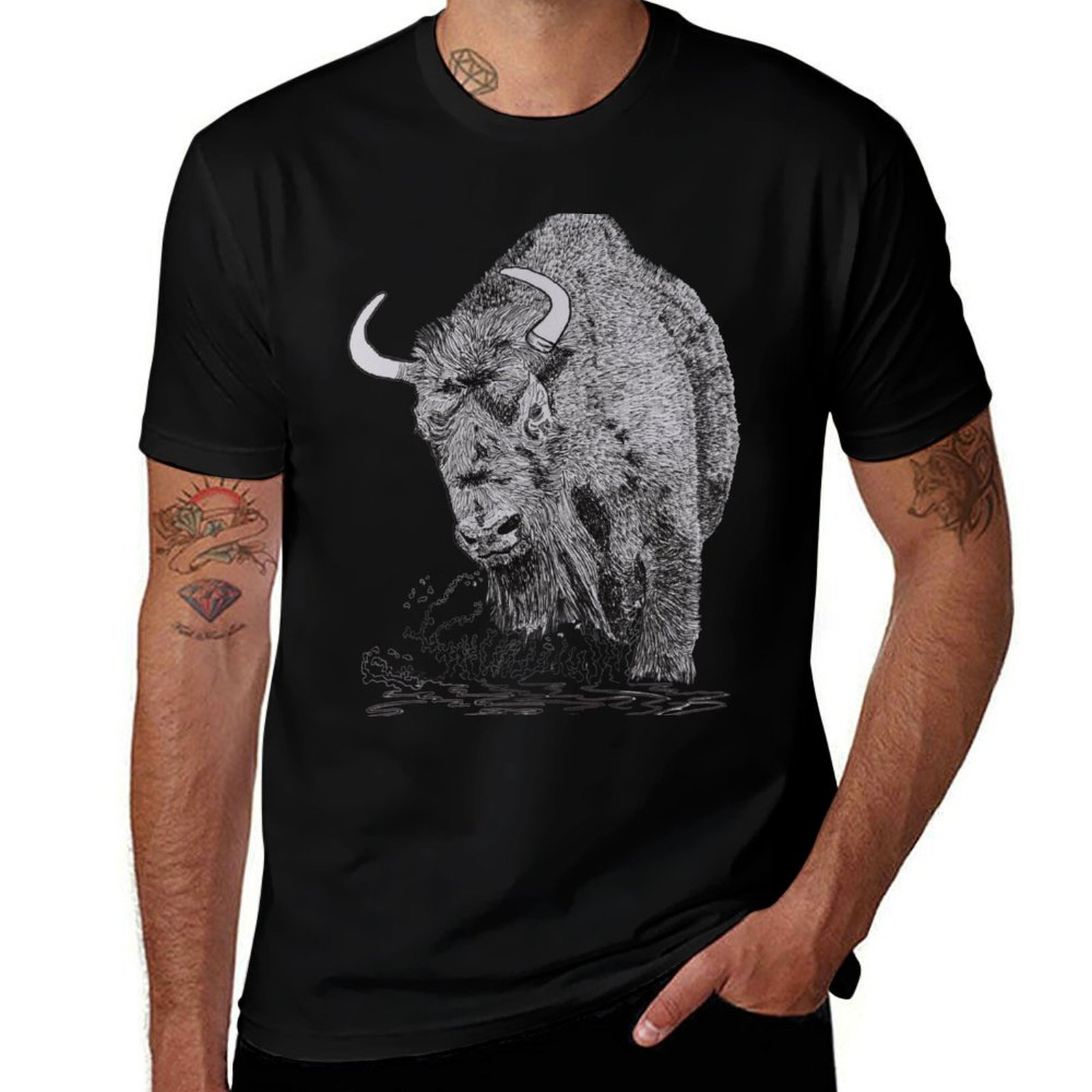 Outdoor Power Block - powerful bison coming in, drawing of